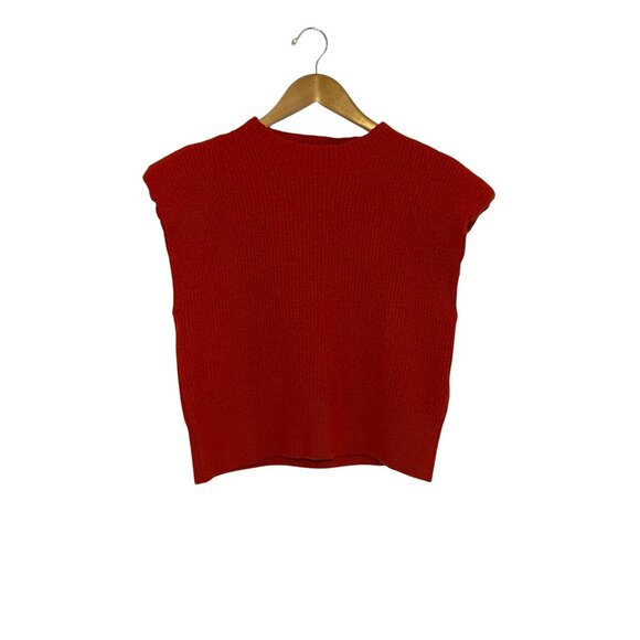 Aritzia Babaton Hazlitt Merino Wool Sweater Shoulder Pads Mock Neck Orange/Red. - Picture 1 of 12